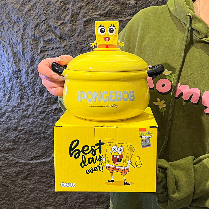 Bob Esponja bols de cerámica bols de fideos de esponja bols de cerámica bols de cerámica bols de dibujos animados de doble oreja gran capacidad muñeca