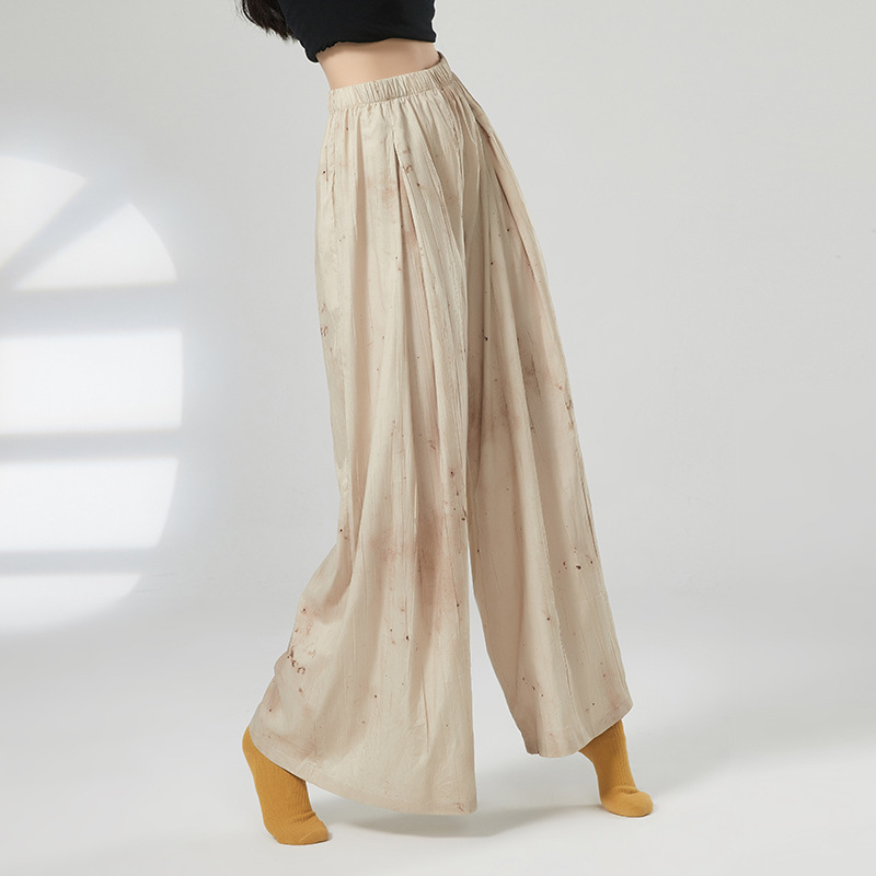 Modern dance loose straight printed wide-leg pants practice clothes Chinese national classical dance elegant dance clothes for women