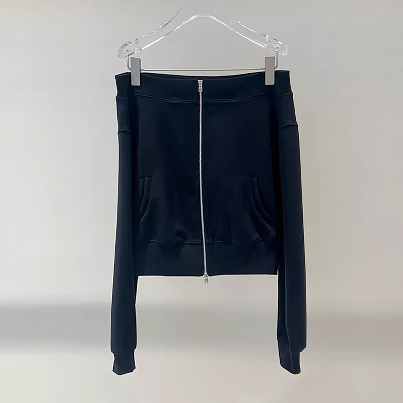 Ais Women's Clothing 2026 Spring New Style One-Shoulder Zipper Cardigan Women's Loose Casual Lazy Short Jacket 551109