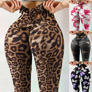 Spot European and American Aliexpress Female Butterfly Print Yoga Butt Lift Leggings Large Size Nightclub Bow