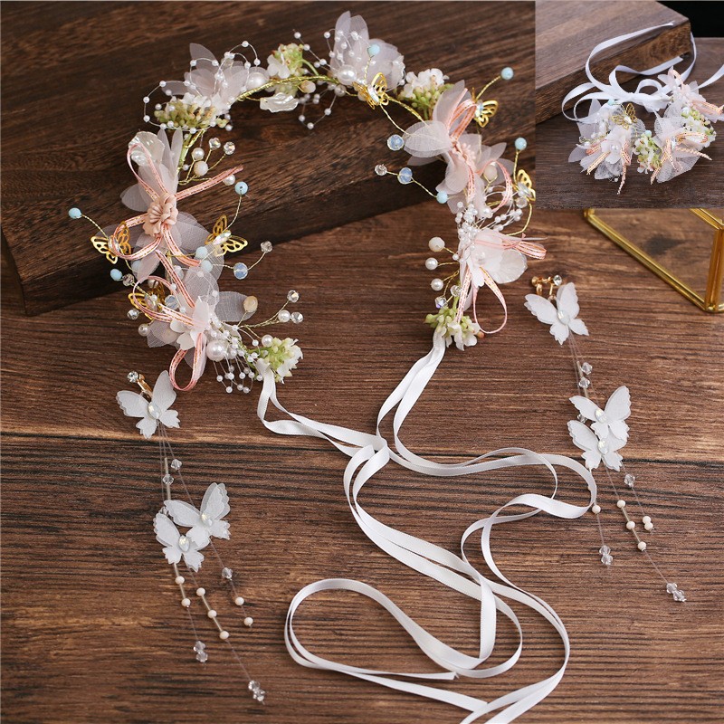 蝴蝶布艺花环+手环+耳夹1对_副本