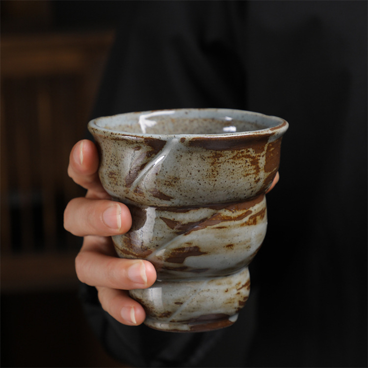 Vintage Ceramic Coffee Cup Kiln-fired Rustic Pottery Mug_voghion.com