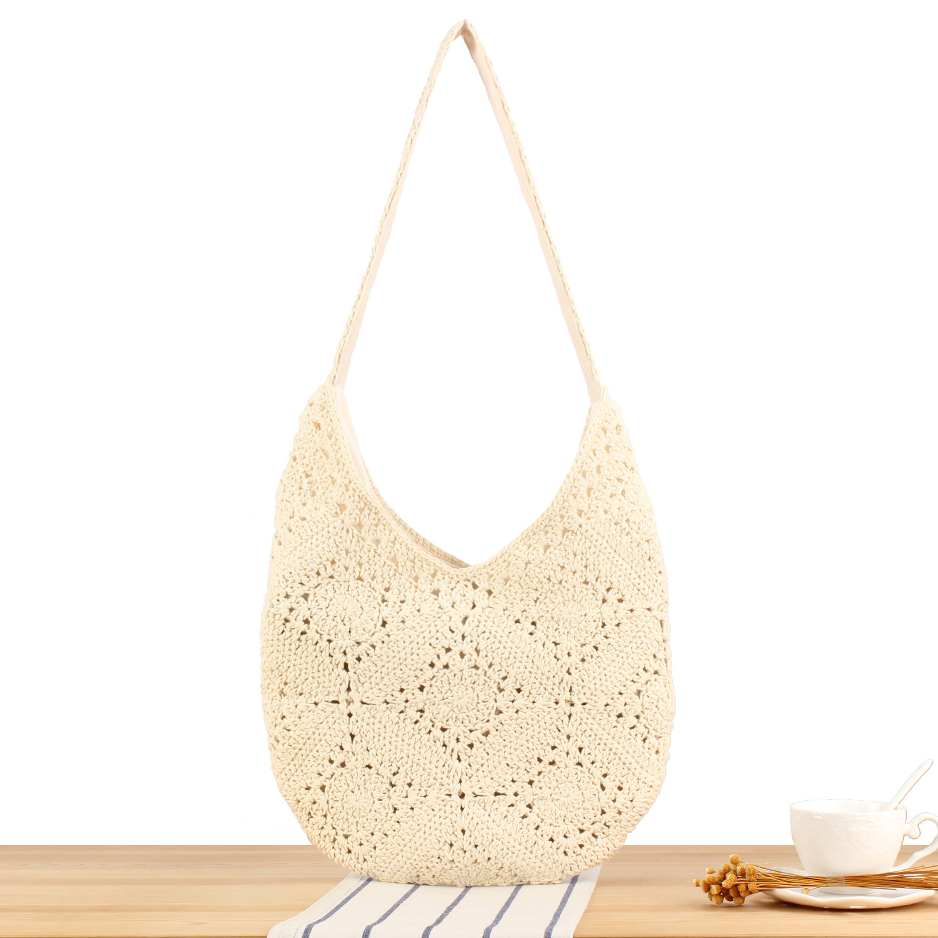 2025新潮时尚洋气手工棉绳编织包日常通勤百搭休闲海边度假女士包