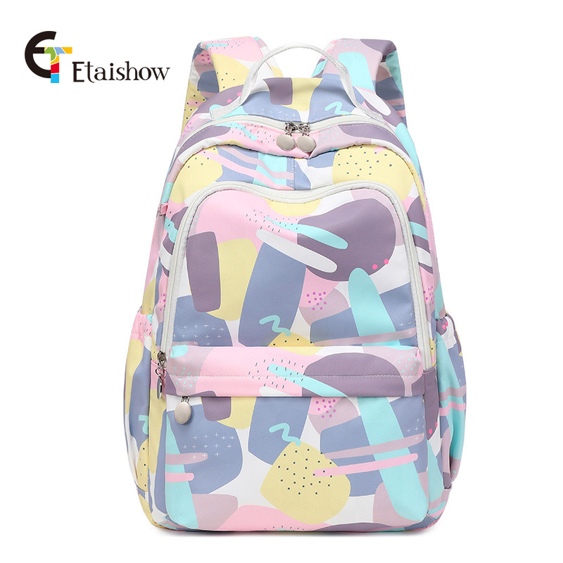 Fábrica al por mayor mochila femenina estudiante de secundaria lindo gato impresión gran capacidad impermeable chica