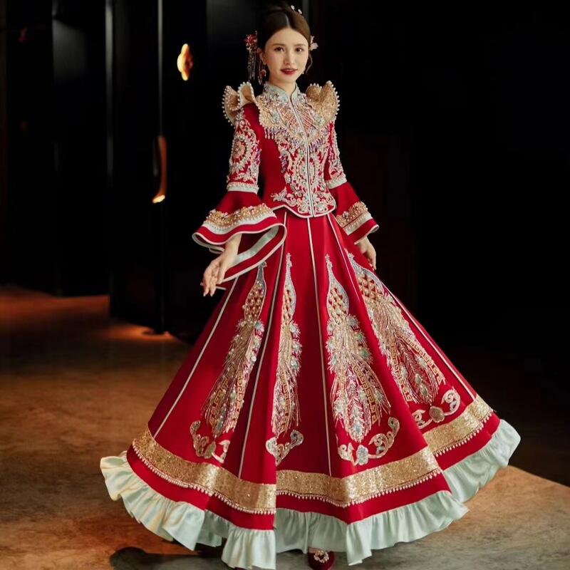 TOAST clothing rich mushroom shoulder heavy version Xiuhe clothing bride 23 new toast clothing Chinese wedding dress Dragon and Phoenix