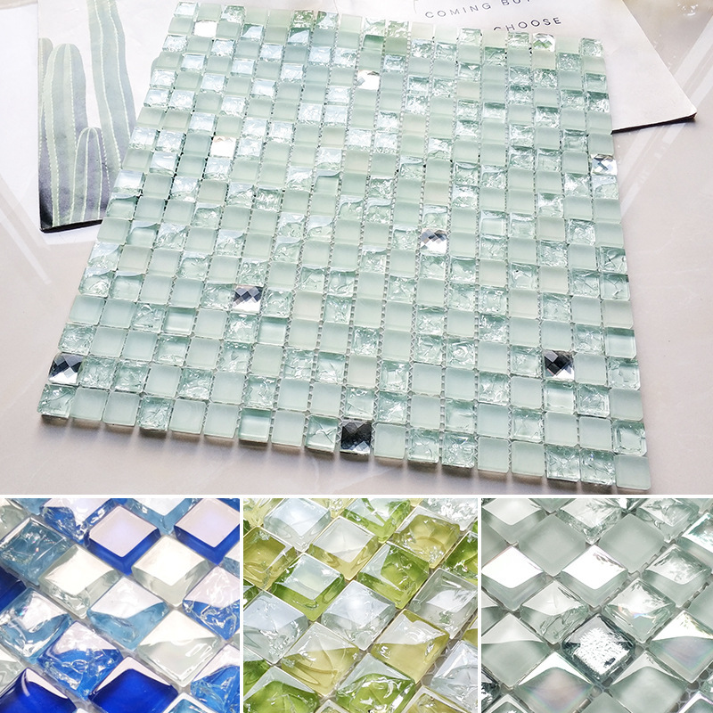 Blue simple crystal glass mosaic tile bathroom toilet TV background wall sticker table decoration