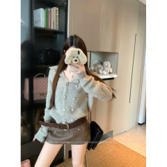 甜酷辣妹翻领针织开衫女初秋新款修身短款上衣