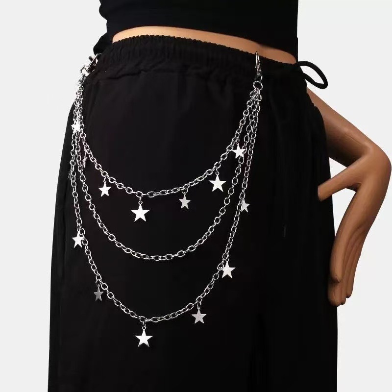 New Versatile Five-Pointed Star Pendant Chain Trendy Hip-Hop Unisex Jeans Waist Chain Fashion Ins Style Accessory