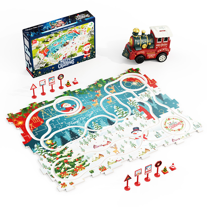 Puzzle eléctrico transfronterizo tren tren juguetes ensamblaje puzzle Navidad clásico tren infantil puzzle dinosaurio coche