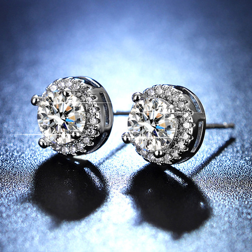Simulated moissanite round earrings for women, one-carat earrings, fashionable earrings, live source factory wholesale