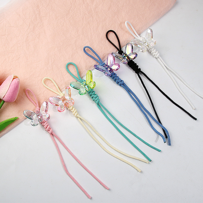 New three-dimensional transparent color butterfly hand woven rope portable hand rope DIY color woven rope bag pendant key chain