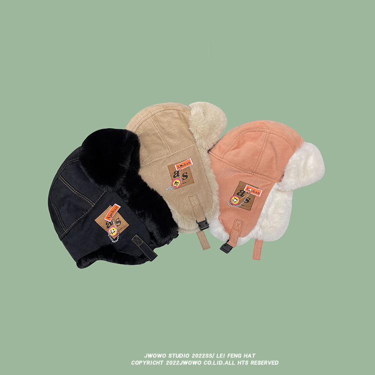 Chapeau de pilote Lei Feng pour hommes et femmes, chapeau d'hiver en peluche épaisse, chapeau de protection des oreilles, chapeau de cyclisme froid, chapeau de ski en coton_voghion.com