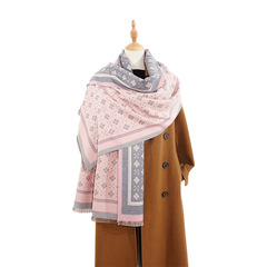 廠家直銷新款雙面花卉提花氣質羊絨加厚披肩時尚保暖短須女士圍巾