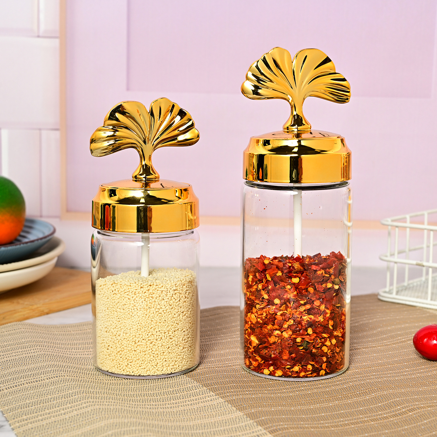 Jujiajia condimento tarro de vidrio frasco de sal cocina hogar condimento botella sal msg condimento caja combinación traje