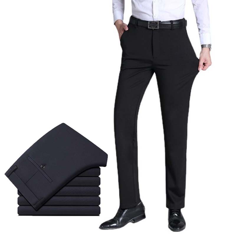 2025 New Summer Men's Pants, Middle-Aged and Elderly Dad Pants, Men's Elastic High-Waisted Straight Pants, Loose Casual Pants