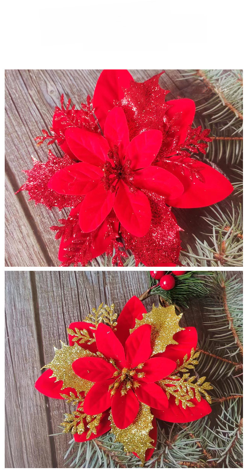 Spot all'ingrosso singolo oro polvere fiore di Natale simulazione fiore albero di Natale ciondolo decorativo fiore corona accessori regali per le feste_voghion.com