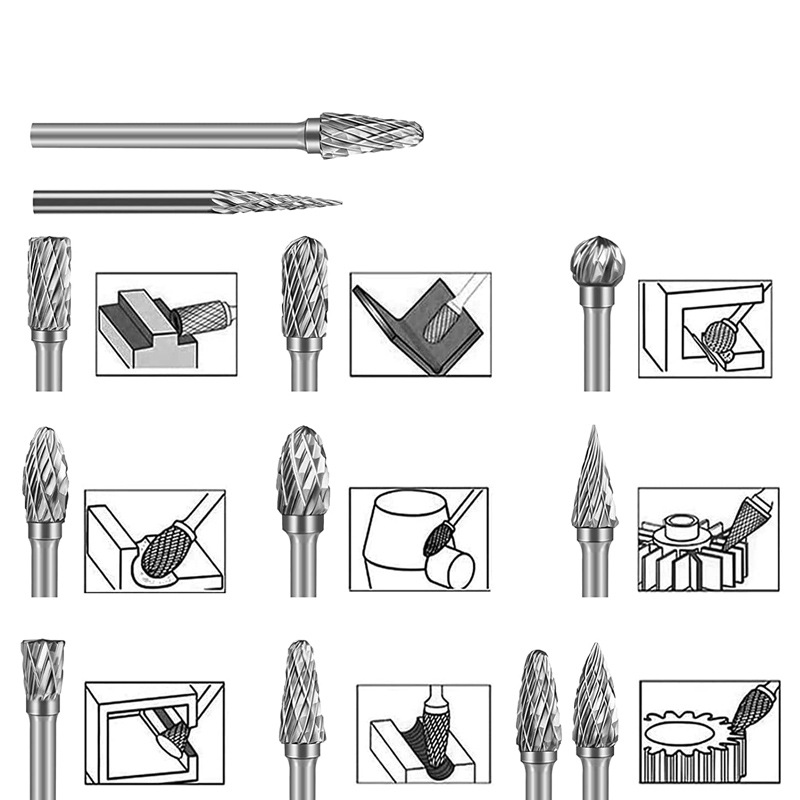 Fresa de cabezal de rectificado de acero de tungsteno de lima giratoria de carburo 3*3 cabezal de rectificado eléctrico de metal de una sola ranura y doble ranura 3*6 juego de 20 piezas