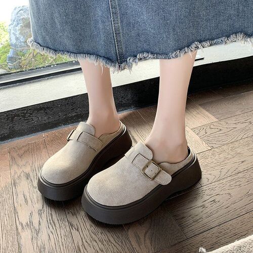 Height-increasing Outerwear Slip-On Shoes for Lazy Days, Fashionable Retro Thick-Soled Birkie Closed-Toe Half Slippers for Women—Spring Collection