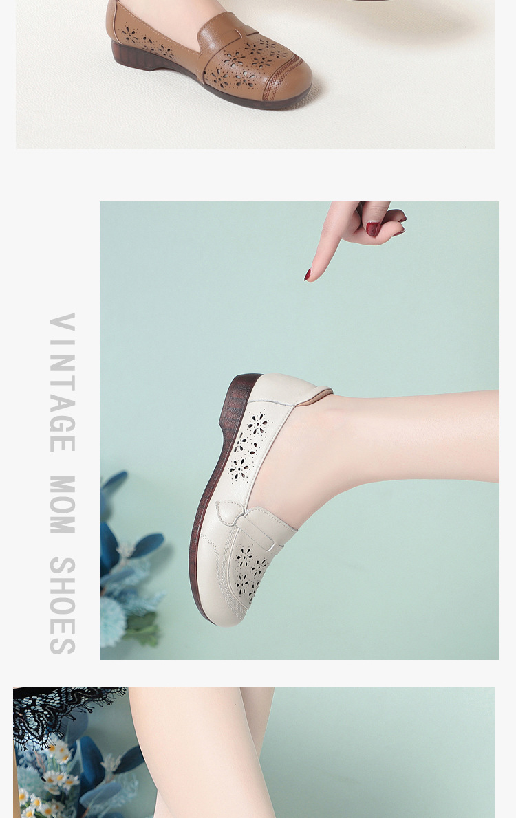 Giày sandal nữ da thật đế bệt quai chữ V thoáng khí — màu be chi tiết 12