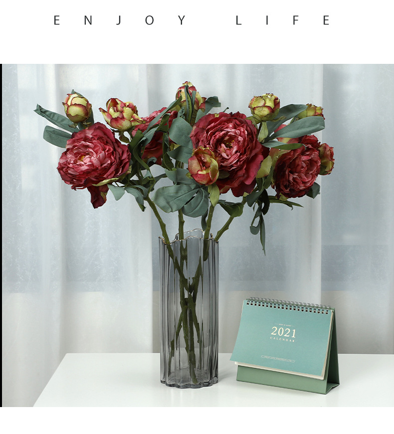 plastic, Silk Flower Material Peony Pattern Elegant, Romantic Style Elegant Romantic Peony Plastic Silk Flower Artificial Flowers
