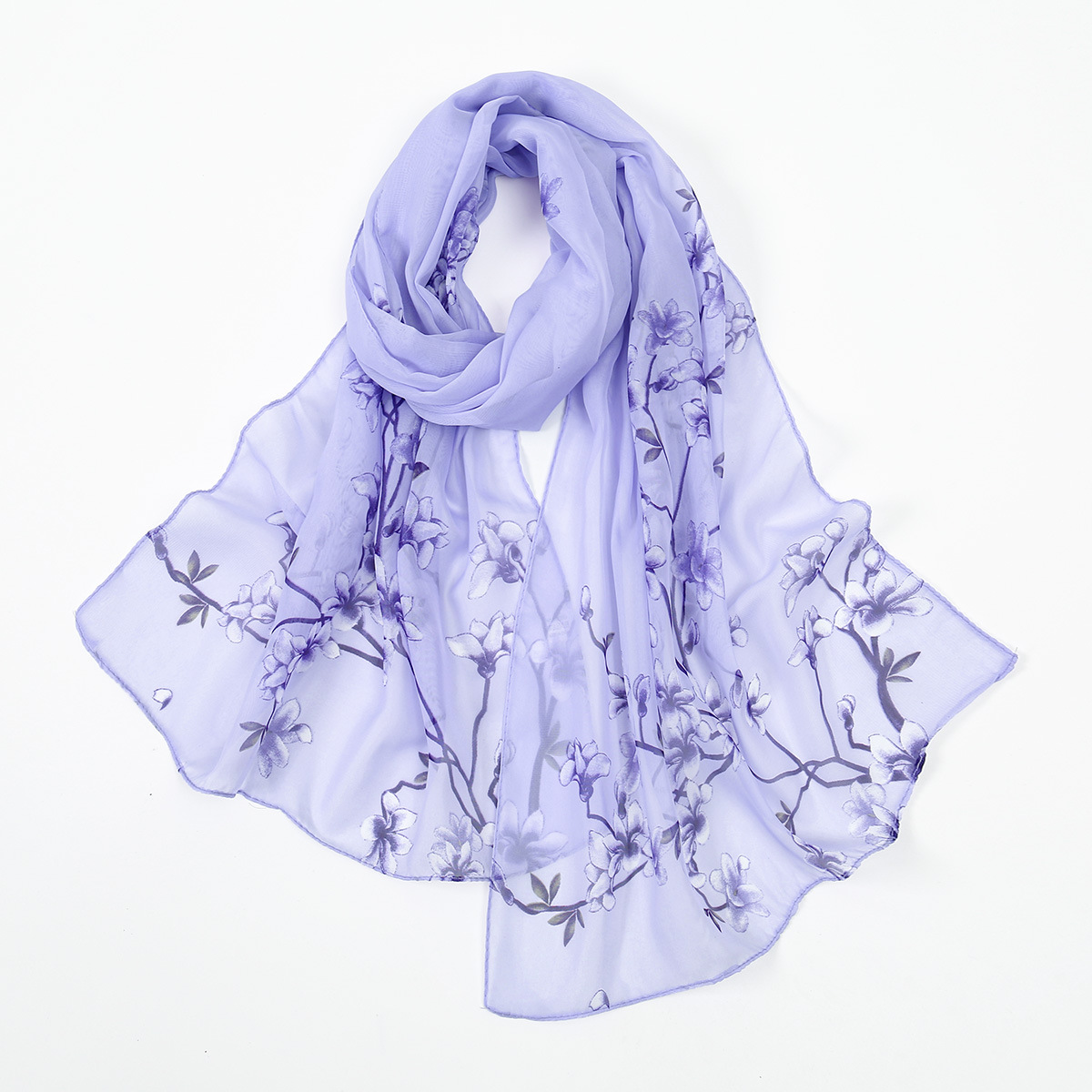 韩版雪纺优柔纱印花围巾薄款丝巾防晒沙滩巾纱巾时尚气质女士披肩