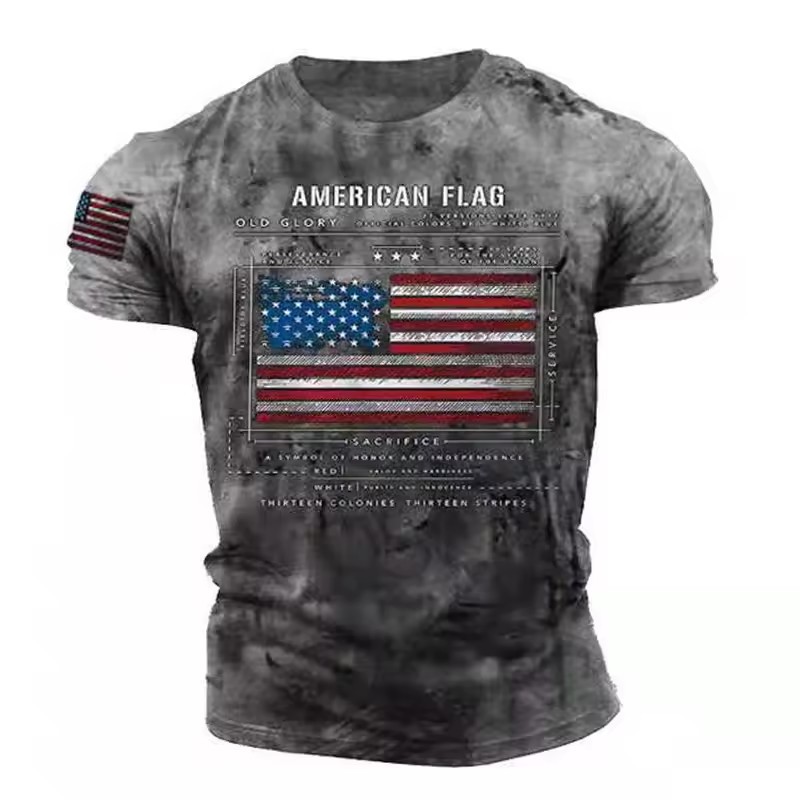 Camiseta de cuello redondo de manga corta transpirable de malla suelta de verano de los hombres con estampado 3D con estampado de lema retro clásico