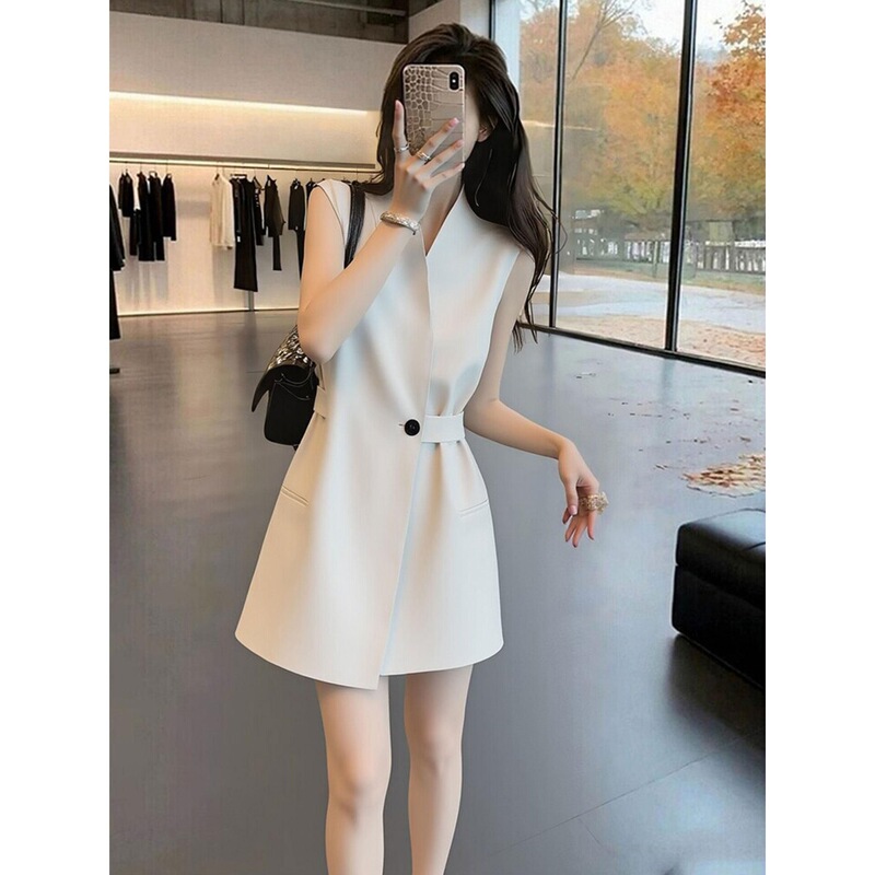 Korean Style Petite Thin Sleeveless Suit Dress for Women, New Summer Model, Simple and Elegant Workwear Style Tank Dress
