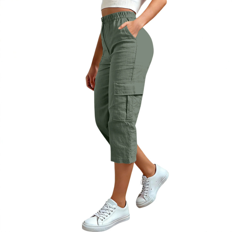 2026 New European and American Style High-Waisted Cropped Cargo Pants for Women, Loose Multi-Pocket Casual Pants, Cross-Border Fashion Cropped Pants 2026 New European and American Style High-Waisted Cropped Cargo Pants for Women, Loose Multi-Pocket Casual Pants, Cross-Border Fashion Cropped Pants