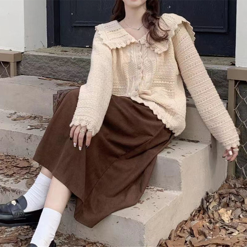 Viento suave muñeca collar suave de cera de punto cardigan femenino 2024 primavera y otoño nuevo dulce flojo suéter chaqueta femenina