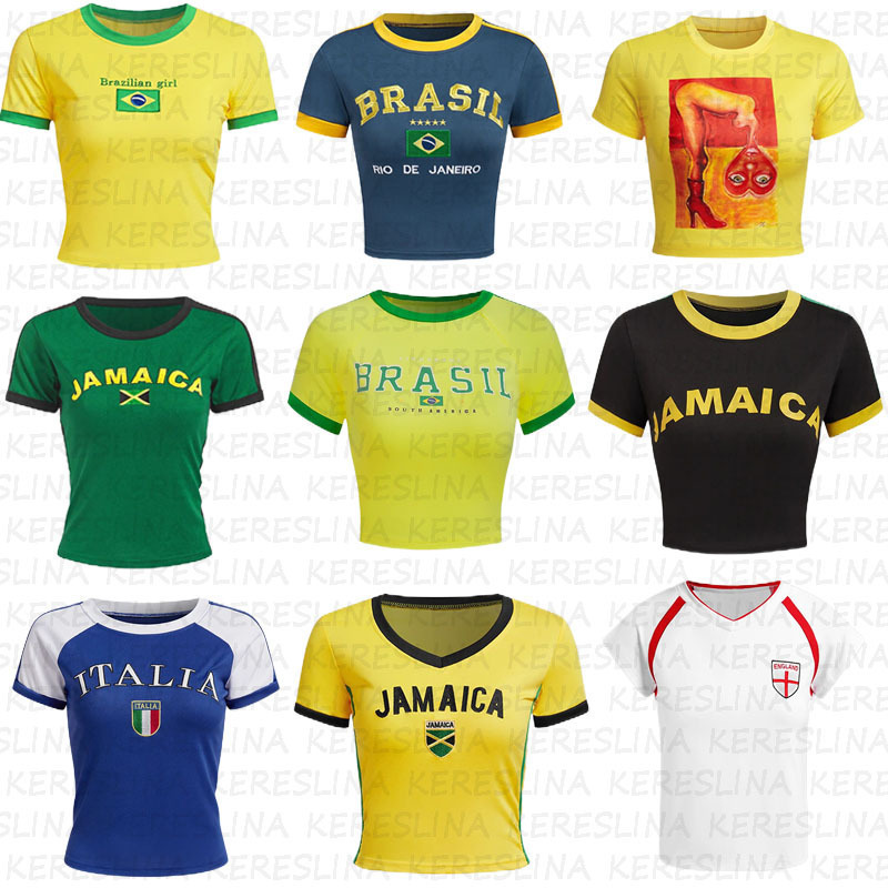 European Style Foreign Trade Personalized Retro Street Fashion T-Shirt for Women with Letter Embroidery, Crop Top, Sexy and Trendy European Style Foreign Trade Personalized Retro Street Fashion T-Shirt for Women with Letter Embroidery, Crop Top, Sexy and Trendy