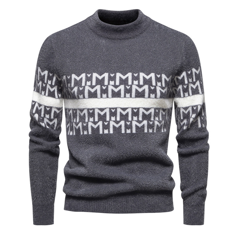 Cross-Border Hot Sale Factory Direct Sales Autumn and Winter New Printed Round Neck Knitwear Men's Bottoming Knitted Knitwear Cross-Border Hot Sale Factory Direct Sales Autumn and Winter New Printed Round Neck Knitwear Men's Bottoming Knitted Knitwear