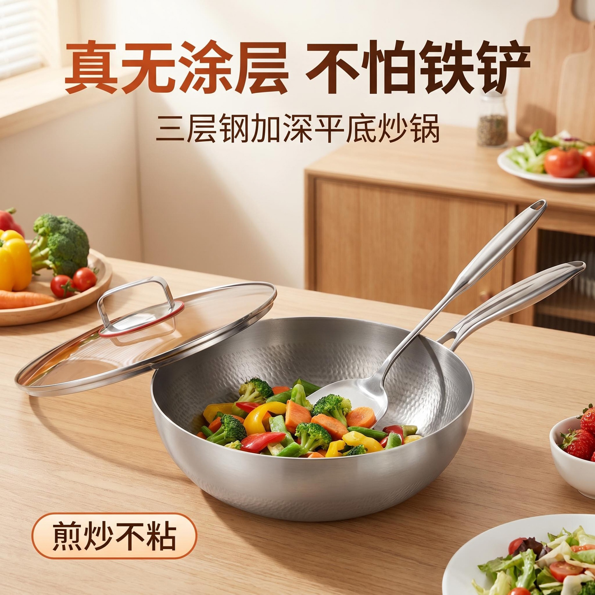 Cross-border Frying Pan With Hammer Pattern, Non-coated Cooking Pan,...