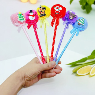 Korean Stationery Creative Cute Mao Mao Ball Pen Ballpoint Pen Candy Color Fluffy Pen Christmas Push Sweep Code Gift