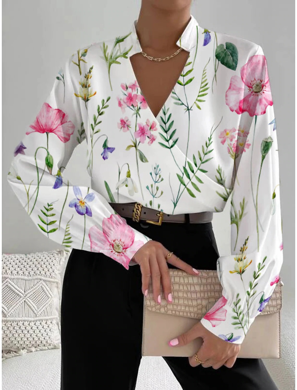 2023 estación independiente deseo Amazon popular otoño nueva manga larga cuello en V costura camisa para las mujeres
