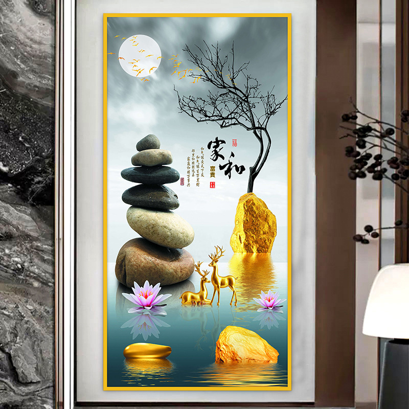 Pintura de entrada de pintura tradicional china Pintura de decoración del pasillo frente a la puerta Pasillo de nueve peces Pintura colgante de fondo de lujo ligero Pintura mural