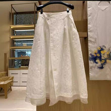 2024夏季新款女装设计感小众两粒扣白色半身裙气质清冷风高腰裙子