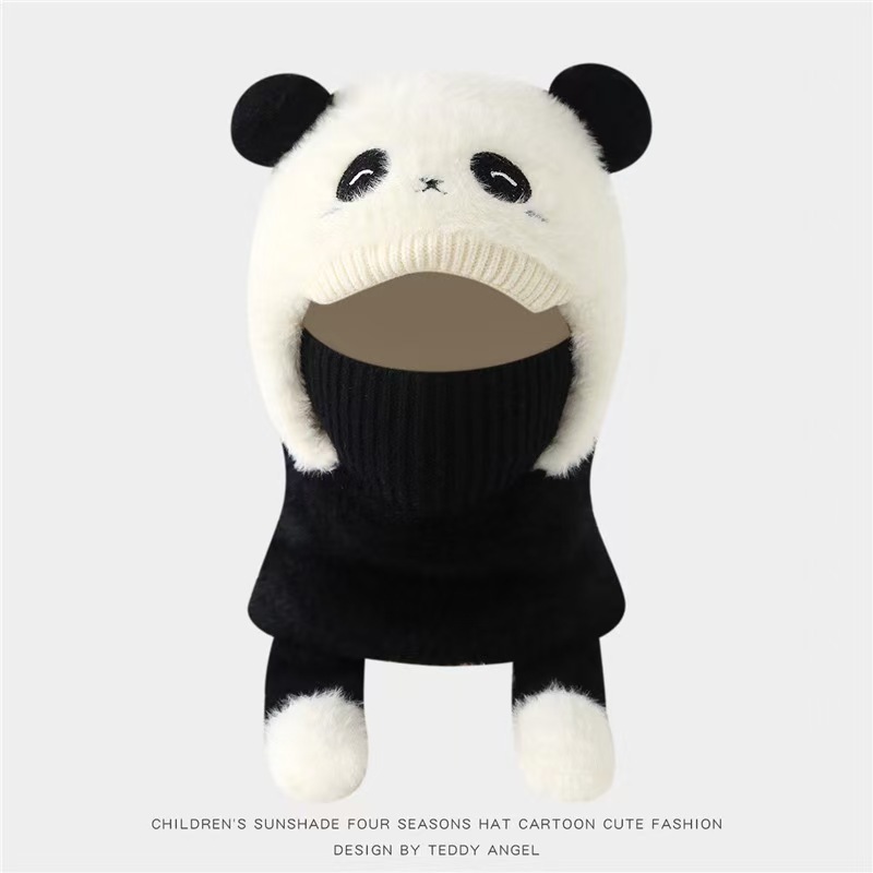 New Winter Embroidered Scarf with Integrated Plush Two-Piece Set, Fleece-Lined and Thickened, Pullover Ear-Protecting Hat, Cold-Proof and Warm Knitted Hat