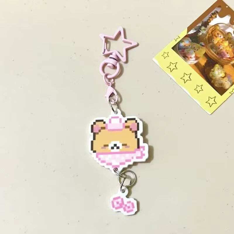 Акриловый брелок Rilakkuma, мультяшный кулон пиксельный мишка, розовый и голубой, 5 г
