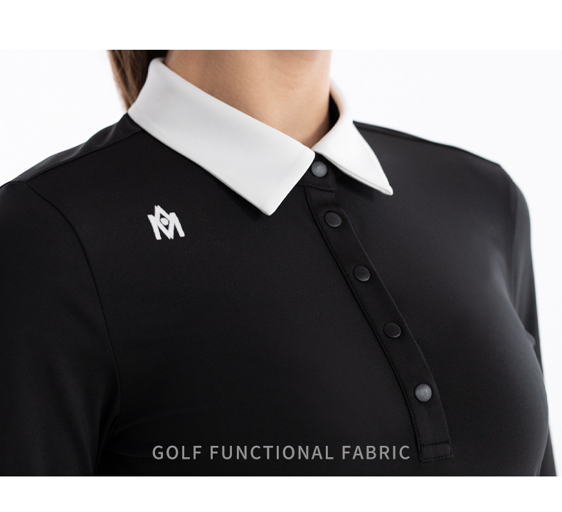 Áo golf nữ dài tay thắt nơ MO EYES vải co giãn thể thao thu đông — M23YF023-Trắng [phối với khăn lụa], M23YF023-Đen [với khăn lụa], M23YF019-Áo màu đen, M23YF019-Áo màu trắng chi tiết 28