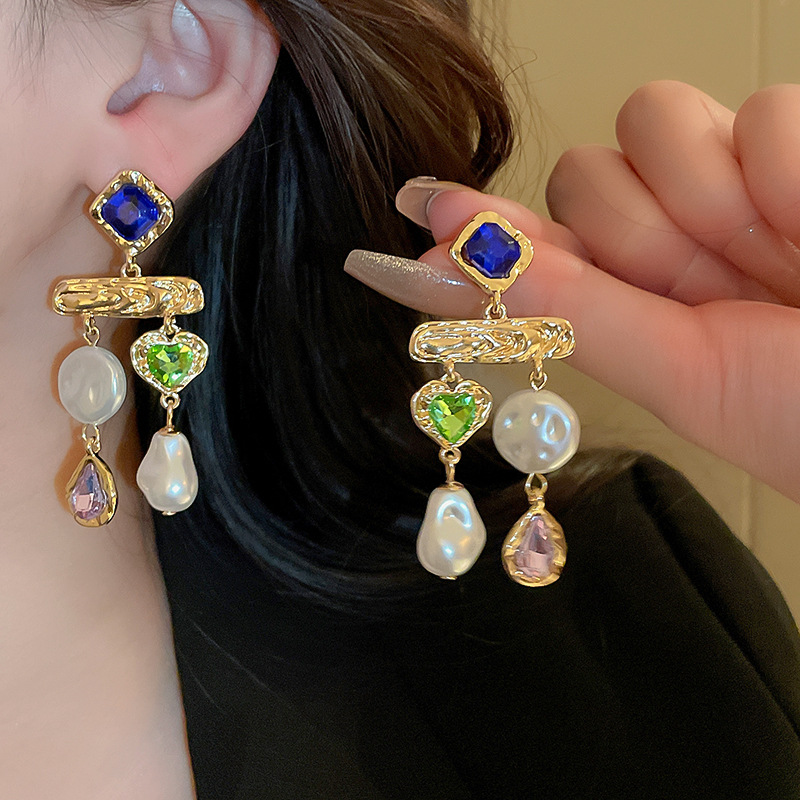 19g Weight 1 Pair Retro Water Droplets Inlay Alloy Rhinestones Drop Earrings