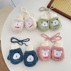 Cartoon Embroidery Gloves for Autumn and Winter: Fleece-Lined, Ultra-Cute, Baby-Friendly Fingerless Mittens—Thick, Warm, and Perfect for Winter