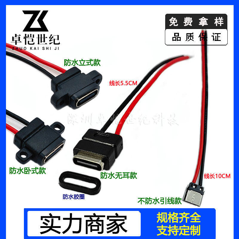 typec2P base waterproof lead with screw hole DIY double-sided charging socket 2 solder joint type-c connector typec2P base waterproof lead with screw hole DIY double-sided charging socket 2 solder joint type-c connector