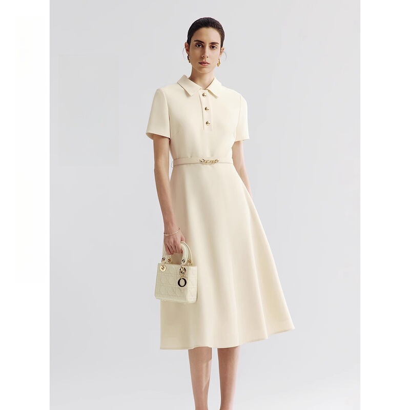 Lang Series Triacetate White Dress with a Sophisticated and High-End Feel, 2026 Summer New Unique Polo Collar Dress Lang Series Triacetate White Dress with a Sophisticated and High-End Feel, 2026 Summer New Unique Polo Collar Dress