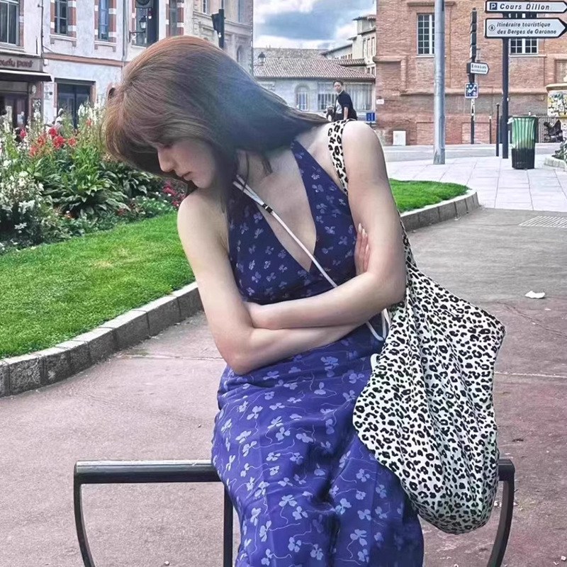 2025 New Emis Korean Star Same Style Leopard Print Canvas Shoulder Handbag Fashionable Versatile Armpit Bag for Women