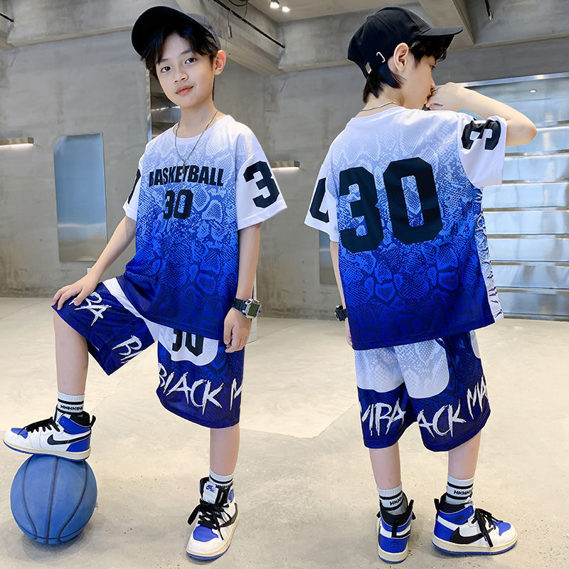 23 New Summer Children's Quick-drying Short-sleeved Shorts Set Big Children's Sports Loose Casual Basketball Suit Two-piece Set