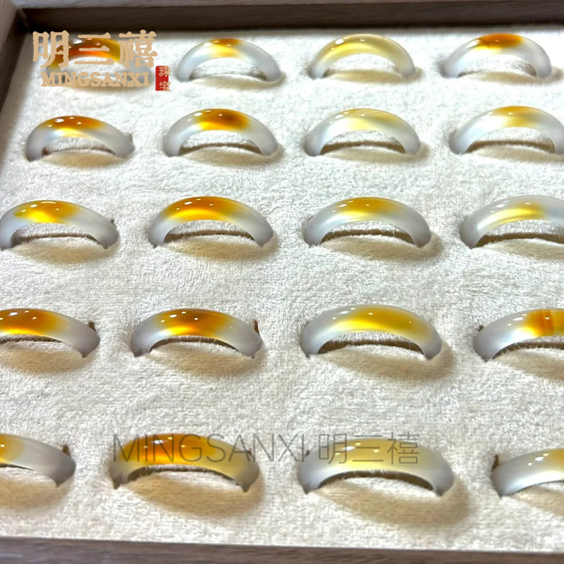 High-Quality Ice Agate Chalcedony Ring, Unisex Ring, Gold Sugar Ring, Versatile New Chinese Style Ring
