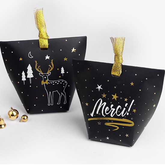 Navidad tarjeta blanca impresión en blanco y negro caja de regalo pequeña caja de regalo dulces caja de papel plegable caja de regalo pequeño paquete