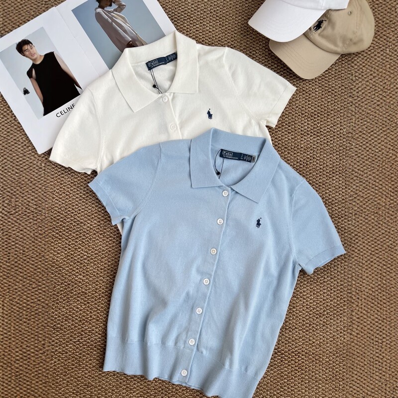Polo Ralph Lauren Lapel Knit Short-Sleeve Cardigan Pure Cotton Polo Shirt Summer New Style Top