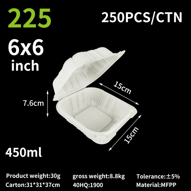 Cajas desechables para llevar comida, de 6, 8 y 9 pulgadas, blancas, de MFPP, para hamburguesas, de calidad de exportación, con carbonato de calcio, para almuerzos.