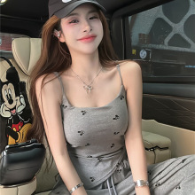 甜辣妹小众印花不规则吊带背心女带胸垫人棉夏季显瘦收腰外穿美背